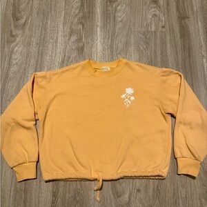 Cozy Mustard Cropped Sweatshirt with Floral Accent